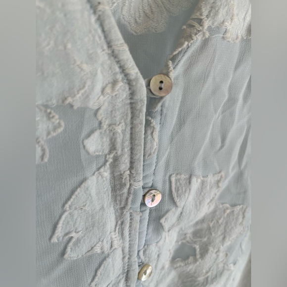 Aritzia Wilfred Henrietta Shirt Large Baby Blue Long Sleeve Semi Sheer Button Up - Picture 6 of 12